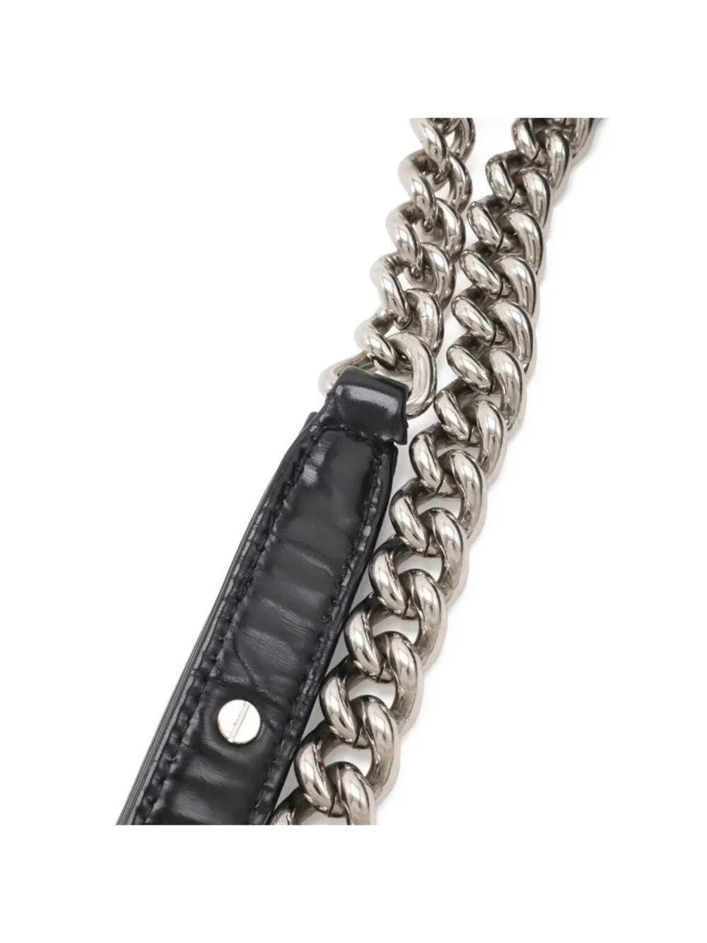 Chanel Boy Quilted CC Logo Shoulder Bag Chain Enamel Black Silver